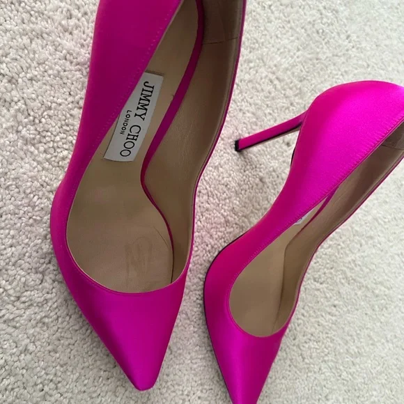 Jimmy Choo Vibrant Pink Satin Heels - Picture 5 of 9
